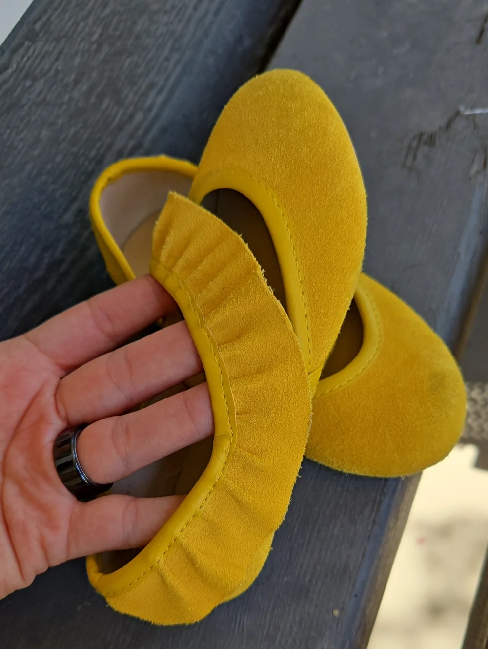 Girls' Yellow Ruffle Mary Jane Flats